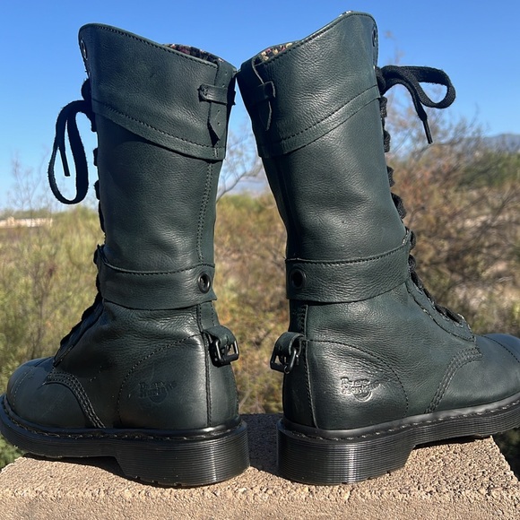 Dr. Martens Triumph Floral Tall 12 Eye Lace Up Mirage Black / Dark Green Boots - Picture 5 of 16